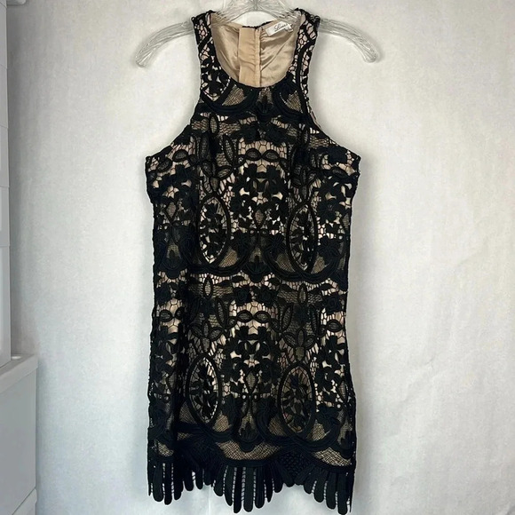 Lovers + Friends Revolve Caspian Dress Black Floral Overlay Crochet Lace Size S - Picture 2 of 13